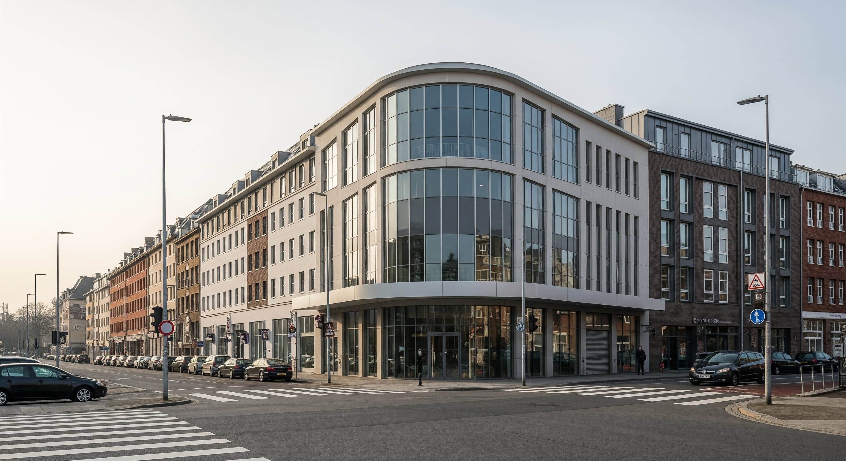 Mountain range at twilight with scattered warm lights across valleys.